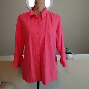 Salmon color button down with linen feel